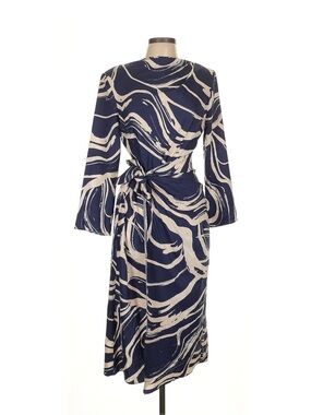 Donna Morgan Navy and Cream Swirl Wrap Dress